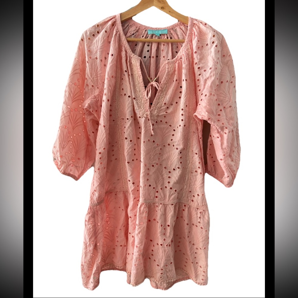 Melissa odabash embroidered Pink Eyelet kaftan size medium